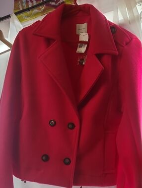 Love Tree Hot Pink Double-Breasted Pea Coat